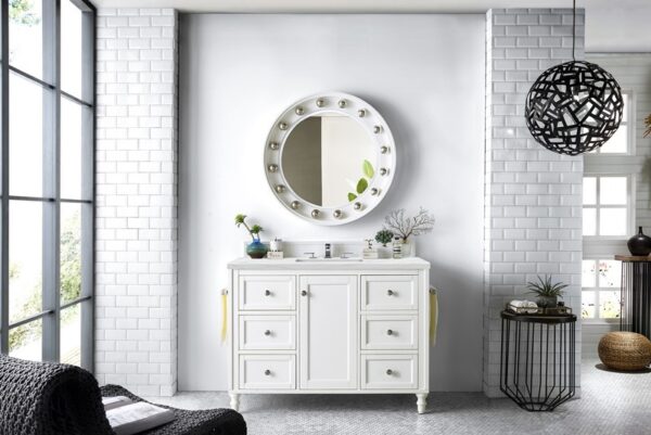 James Martin 301-V48-BW-3ENC Copper Cove Encore 48 Inch Single Vanity Cabinet with Ethereal Noctis Quartz Top - Bright White