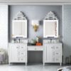 James Martin 301-V86-BW-DU-3AF Copper Cove Encore 90 Inch Double Vanity Set in Bright White with Makeup Table with 3 cm Arctic Fall Solid Surface Top