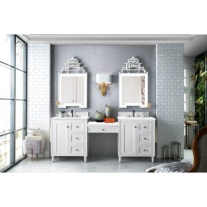 James Martin 301-V86-DU-3WZ Copper Cove Encore 86 Inch Double Vanity Set with Makeup Table and 3cm White Zeus Quartz Top