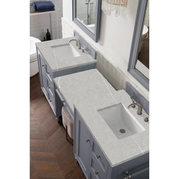 James Martin 301-V86-SL-DU-3ESR Copper Cove Encore 86 Inch Double Vanity Set in Silver Gray with Makeup Table and 3 CM Eternal Serena Quartz Top