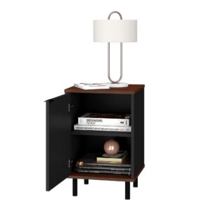 Manhattan Comfort Mosholu Nightstand with 2 Shelves in Black and Nut Brown