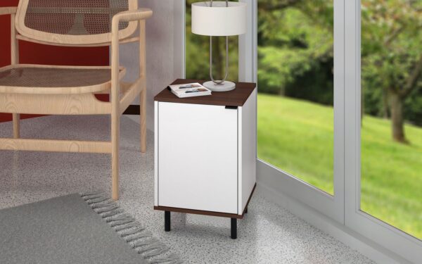 Manhattan Comfort Mosholu Nightstand with 2 Shelves in White and Nut Brown