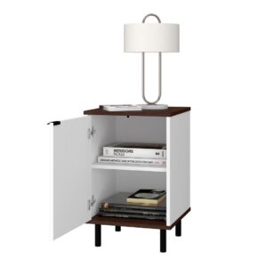 Manhattan Comfort Mosholu Nightstand with 2 Shelves in White and Nut Brown