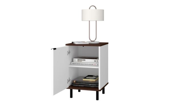 Manhattan Comfort Mosholu Nightstand with 2 Shelves in White and Nut Brown