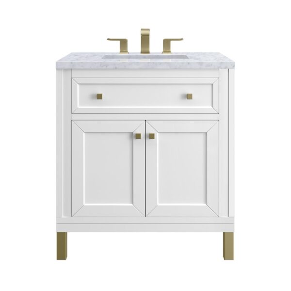 James Martin 305-V30-GW-3AF Chicago 30 Inch Glossy White Single Sink Vanity with 3 cm Arctic Fall Top