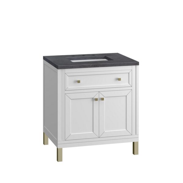 James Martin 305-V30-GW-3CSP Chicago 30 Inch Glossy White Single Sink Vanity with 3 cm Charcoal Soapstone Top