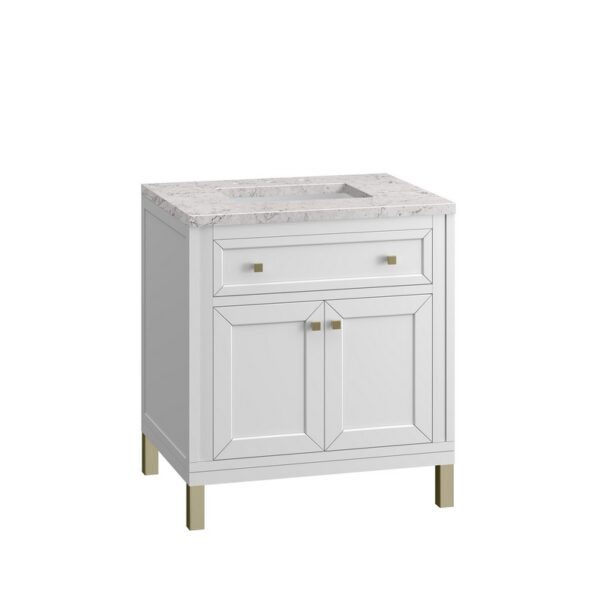 James Martin 305-V30-GW-3EJP Chicago 30 Inch Glossy White Single Sink Vanity with 3 cm Eternal Jasmine Pearl Top