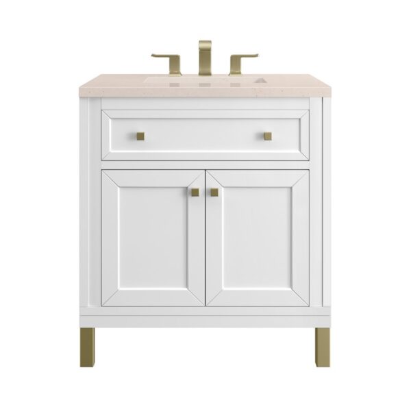 James Martin 305-V30-GW-3EMR Chicago 30 Inch Glossy White Single Sink Vanity with 3 cm Eternal Marfil Top