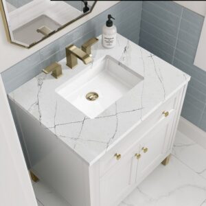 James Martin 305-V30-GW-3ENC Chicago 30 Inch Glossy White Single Sink Vanity with 3 cm Ethereal Noctis Top