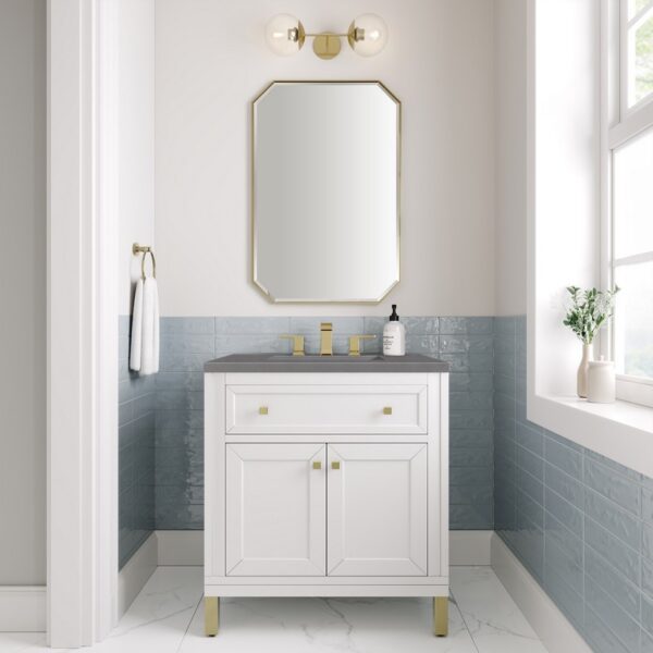 James Martin 305-V30-GW-3GEX Chicago 30 Inch Glossy White Single Sink Vanity with 3 cm Grey Expo Top