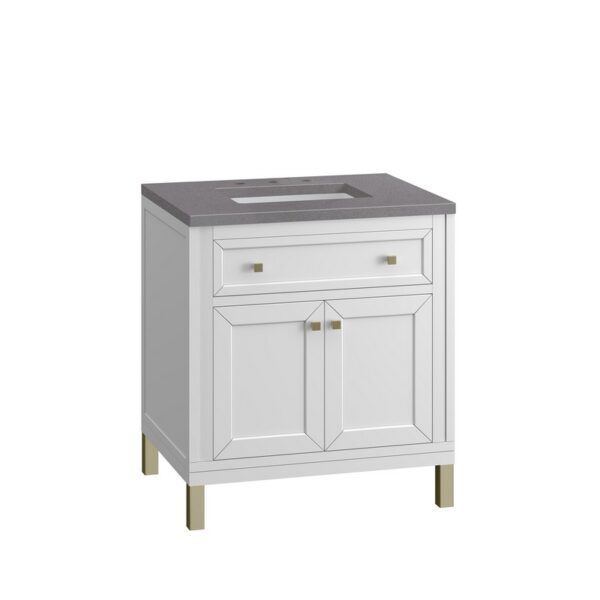 James Martin 305-V30-GW-3GEX Chicago 30 Inch Glossy White Single Sink Vanity with 3 cm Grey Expo Top