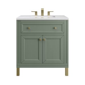 James Martin 305-V30-SC-3AF Chicago 30 Inch Smokey Celadon Single Sink Vanity with 3 cm Arctic Fall Top