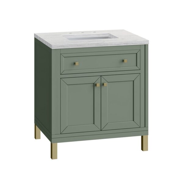 James Martin 305-V30-SC-3AF Chicago 30 Inch Smokey Celadon Single Sink Vanity with 3 cm Arctic Fall Top