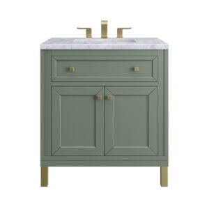 James Martin 305-V30-SC-3CAR Chicago 30 Inch Smokey Celadon Single Sink Vanity with 3 cm Carrara Marble Top