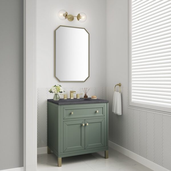 James Martin 305-V30-SC-3CSP Chicago 30 Inch Smokey Celadon Single Sink Vanity with 3 cm Charcoal Soapstone Top