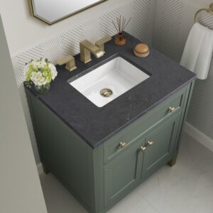 James Martin 305-V30-SC-3CSP Chicago 30 Inch Smokey Celadon Single Sink Vanity with 3 cm Charcoal Soapstone Top