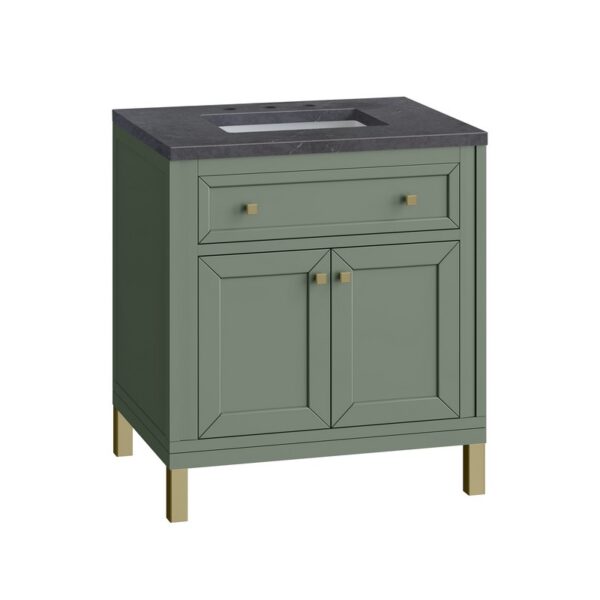 James Martin 305-V30-SC-3CSP Chicago 30 Inch Smokey Celadon Single Sink Vanity with 3 cm Charcoal Soapstone Top