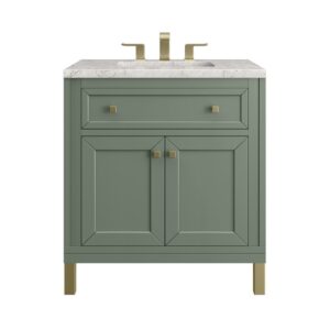 James Martin 305-V30-SC-3EJP Chicago 30 Inch Smokey Celadon Single Sink Vanity with 3 cm Eternal Jasmine Pearl Top