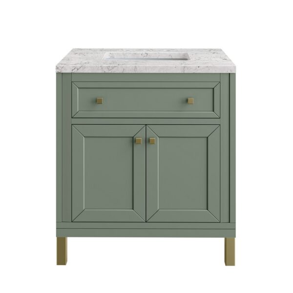 James Martin 305-V30-SC-3EJP Chicago 30 Inch Smokey Celadon Single Sink Vanity with 3 cm Eternal Jasmine Pearl Top