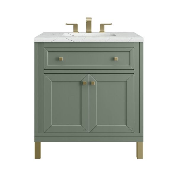 James Martin 305-V30-SC-3ENC Chicago 30 Inch Smokey Celadon Single Sink Vanity with 3 cm Ethereal Noctis Top