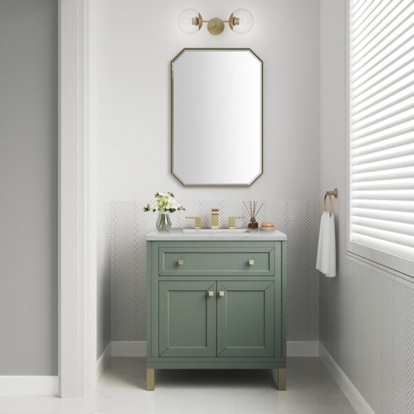 James Martin 305-V30-SC-3ENC Chicago 30 Inch Smokey Celadon Single Sink Vanity with 3 cm Ethereal Noctis Top