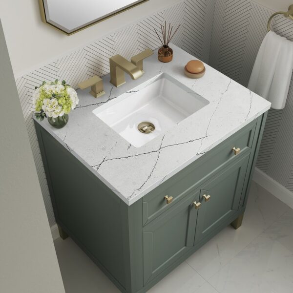 James Martin 305-V30-SC-3ENC Chicago 30 Inch Smokey Celadon Single Sink Vanity with 3 cm Ethereal Noctis Top