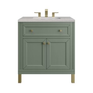 James Martin 305-V30-SC-3ESR Chicago 30 Inch Smokey Celadon Single Sink Vanity with 3 cm Eternal Serena Top