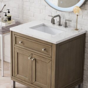 James Martin 305-V30-WWW-3EJP Chicago 30 Inch Single Vanity in Whitewashed Walnut with 3 cm Eternal Jasmine Pearl Quartz Top with Sink