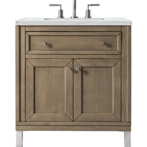 James Martin 305-V30-WWW-3ENC Chicago 30 Inch Single Vanity Cabinet with Ethereal Noctis Quartz Top - Whitewashed Walnut