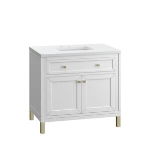 James Martin 305-V36-3WZ Chicago 36 Inch Single Vanity with 3cm White Zeus Quartz Top