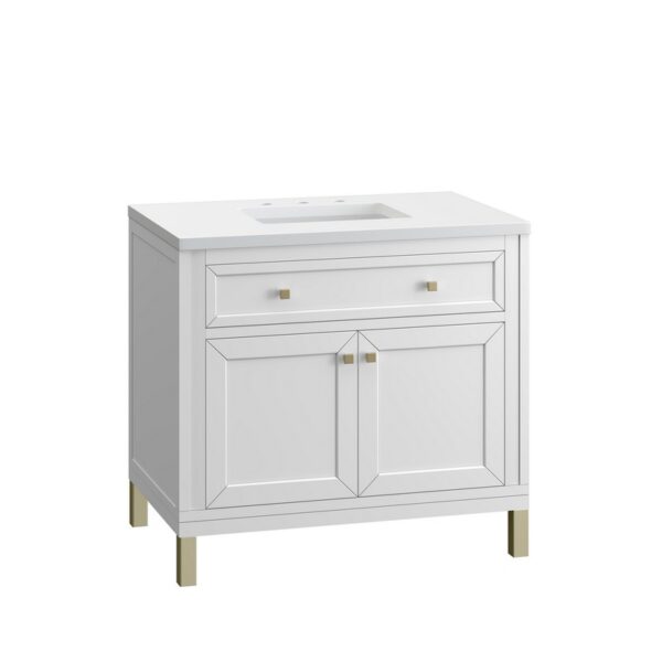 James Martin 305-V36-3WZ Chicago 36 Inch Single Vanity with 3cm White Zeus Quartz Top