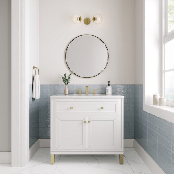 James Martin 305-V36-GW-3AF Chicago 36 Inch Glossy White Single Sink Vanity with 3 cm Arctic Fall Top