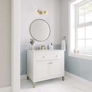 James Martin 305-V36-GW-3AF Chicago 36 Inch Glossy White Single Sink Vanity with 3 cm Arctic Fall Top