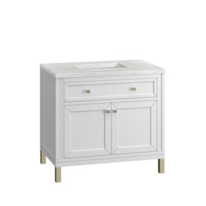 James Martin 305-V36-GW-3AF Chicago 36 Inch Glossy White Single Sink Vanity with 3 cm Arctic Fall Top