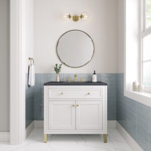 James Martin 305-V36-GW-3CSP Chicago 36 Inch Glossy White Single Sink Vanity with 3 cm Charcoal Soapstone Top