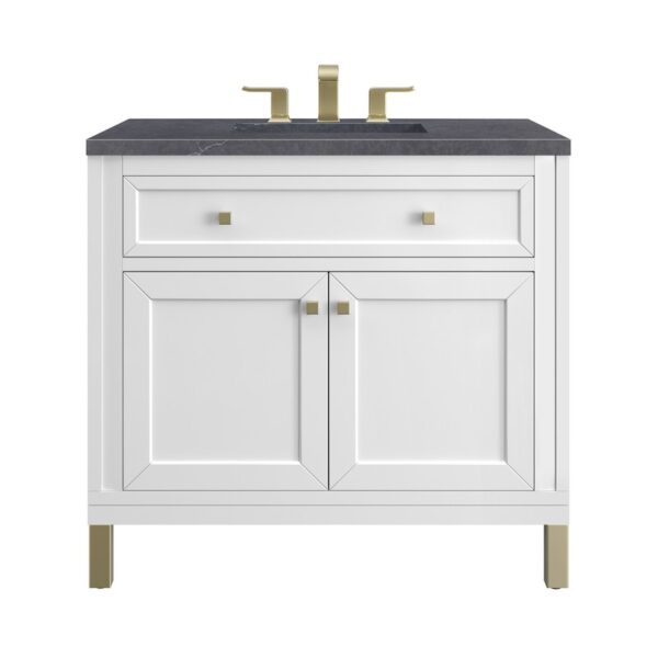 James Martin 305-V36-GW-3CSP Chicago 36 Inch Glossy White Single Sink Vanity with 3 cm Charcoal Soapstone Top