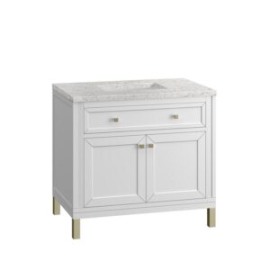 James Martin 305-V36-GW-3EJP Chicago 36 Inch Glossy White Single Sink Vanity with 3 cm Eternal Jasmine Pearl Top