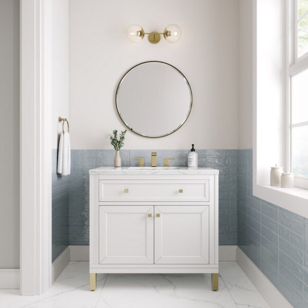 James Martin 305-V36-GW-3ENC Chicago 36 Inch Glossy White Single Sink Vanity with 3 cm Ethereal Noctis Top