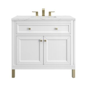 James Martin 305-V36-GW-3ENC Chicago 36 Inch Glossy White Single Sink Vanity with 3 cm Ethereal Noctis Top