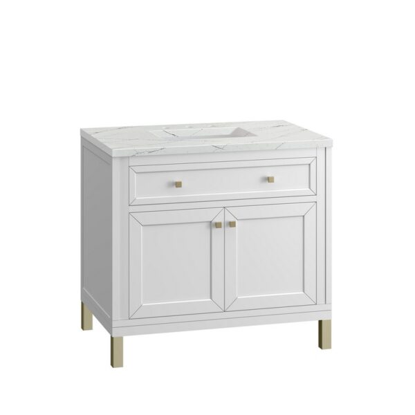 James Martin 305-V36-GW-3ENC Chicago 36 Inch Glossy White Single Sink Vanity with 3 cm Ethereal Noctis Top