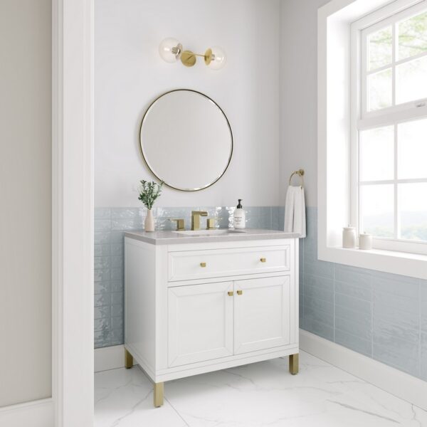 James Martin 305-V36-GW-3ESR Chicago 36 Inch Glossy White Single Sink Vanity with 3 cm Eternal Serena Top