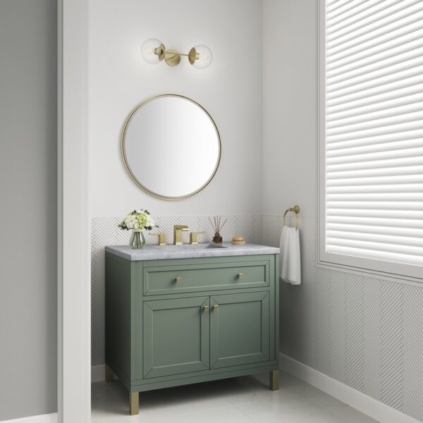 James Martin 305-V36-SC-3CAR Chicago 36 Inch Smokey Celadon Single Sink Vanity with 3 cm Carrara Marble Top