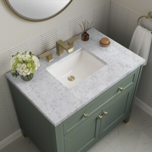 James Martin 305-V36-SC-3CAR Chicago 36 Inch Smokey Celadon Single Sink Vanity with 3 cm Carrara Marble Top