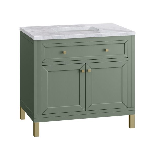 James Martin 305-V36-SC-3CAR Chicago 36 Inch Smokey Celadon Single Sink Vanity with 3 cm Carrara Marble Top