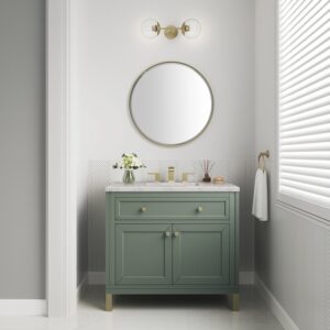 James Martin 305-V36-SC-3EJP Chicago 36 Inch Smokey Celadon Single Sink Vanity with 3 cm Eternal Jasmine Pearl Top