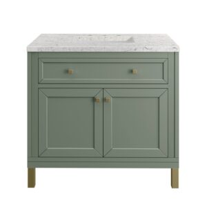 James Martin 305-V36-SC-3EJP Chicago 36 Inch Smokey Celadon Single Sink Vanity with 3 cm Eternal Jasmine Pearl Top