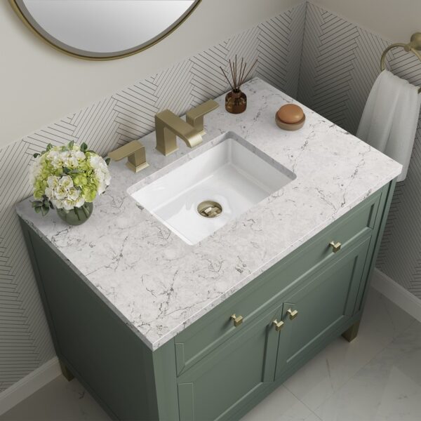 James Martin 305-V36-SC-3EJP Chicago 36 Inch Smokey Celadon Single Sink Vanity with 3 cm Eternal Jasmine Pearl Top