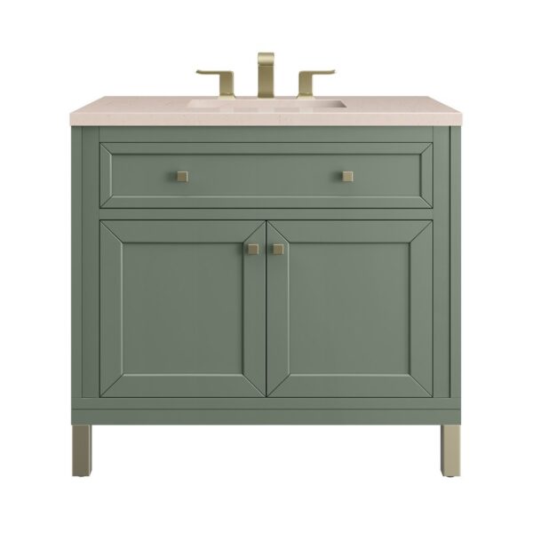 James Martin 305-V36-SC-3EMR Chicago 36 Inch Smokey Celadon Single Sink Vanity with 3 cm Eternal Marfil Top