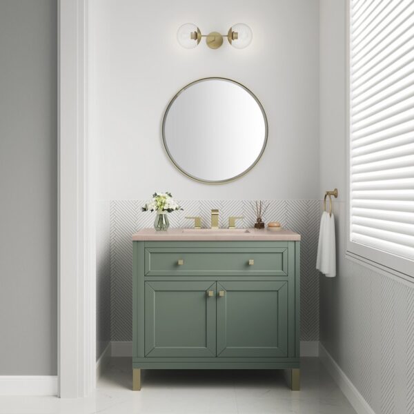 James Martin 305-V36-SC-3EMR Chicago 36 Inch Smokey Celadon Single Sink Vanity with 3 cm Eternal Marfil Top