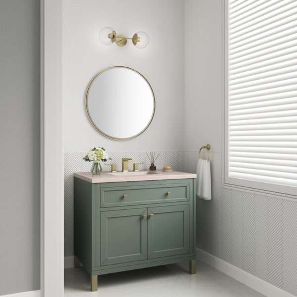 James Martin 305-V36-SC-3EMR Chicago 36 Inch Smokey Celadon Single Sink Vanity with 3 cm Eternal Marfil Top